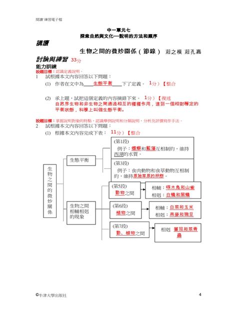 生物之間的微妙關係 主旨|莊孔嘉《生物之間的微妙關係》(節錄)工作紙